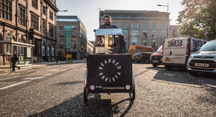 bearded barista steampunk coffee roasters edinburgh scotland uk smith and gertrude leith market coffee bike sprudge