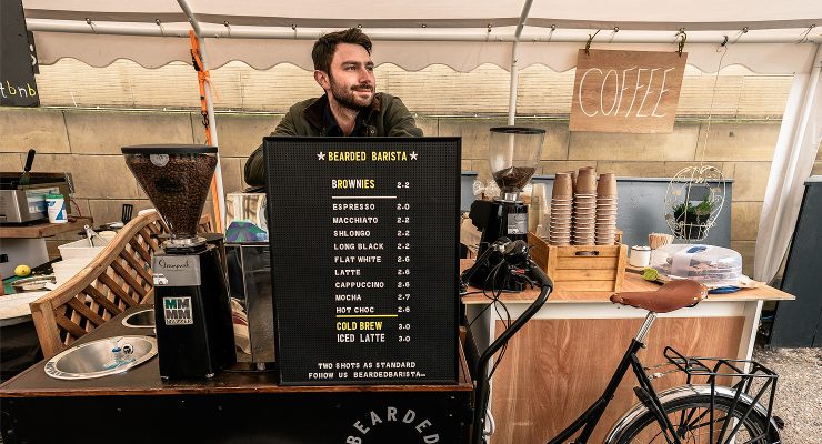 bearded barista steampunk coffee roasters edinburgh scotland uk smith and gertrude leith market coffee bike sprudge