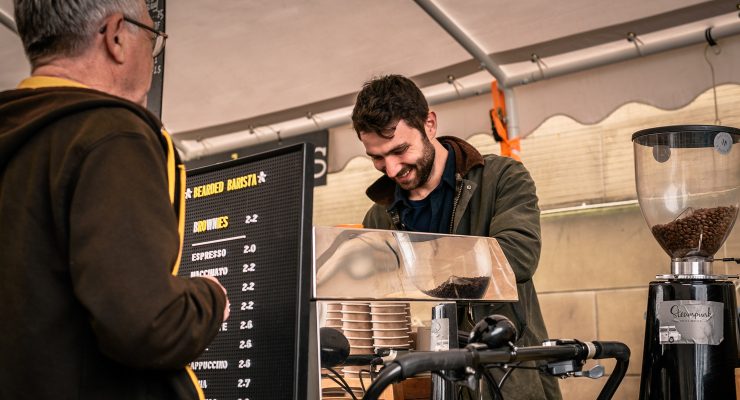 bearded barista steampunk coffee roasters edinburgh scotland uk smith and gertrude leith market coffee bike sprudge