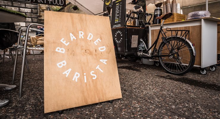 bearded barista steampunk coffee roasters edinburgh scotland uk smith and gertrude leith market coffee bike sprudge