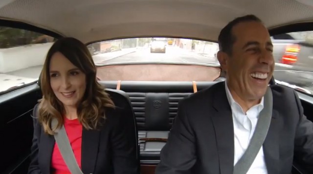 Tina Fey (right) and Jerry Seinfeld (left) share a giggle. [Crackle]