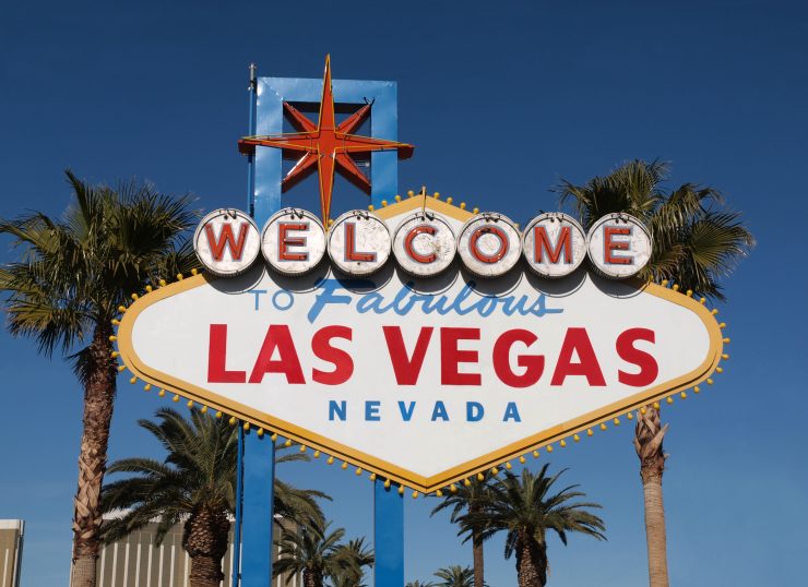 Fabulous Las Vegas Nevada welcome sign with palm trees