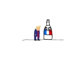 illustration trump and bottle of wine with french flag