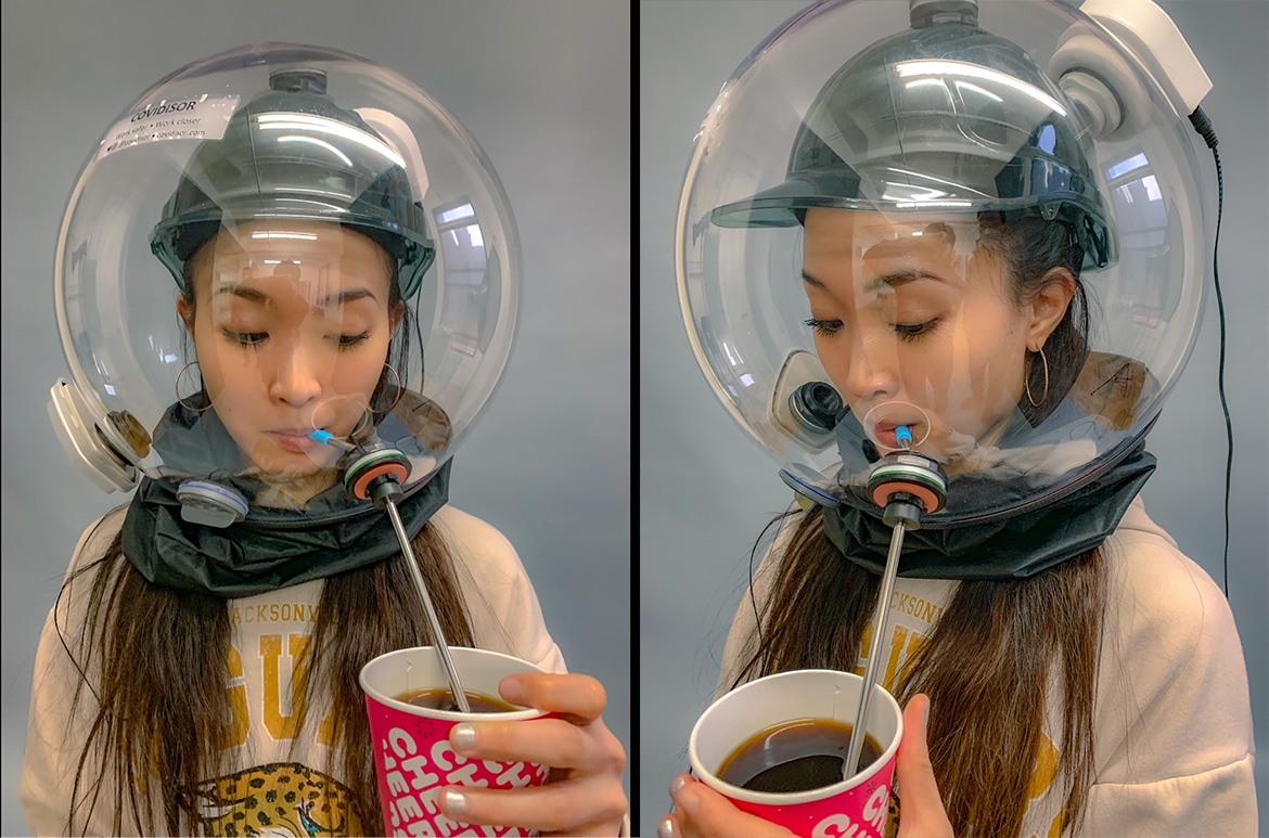 Meet Covidisor, A Practical COVID Helmet That Lets You Drink Coffee