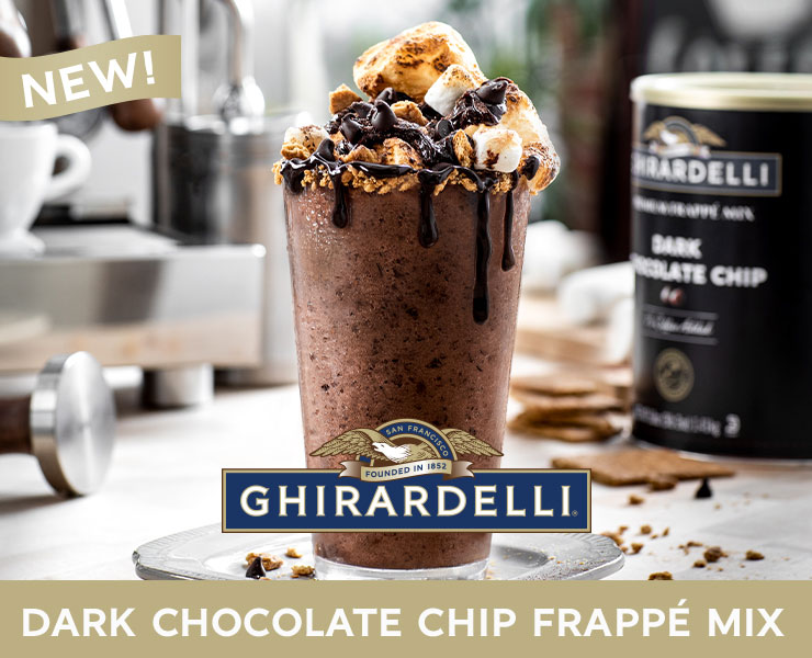 banner advertising ghirardelli dark chocolate chip frappe mix