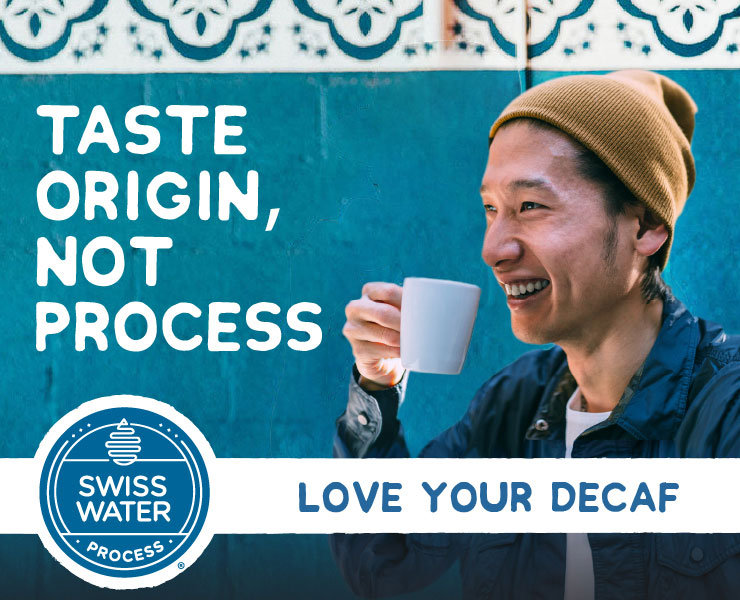 banner advertising swiss water decaf coffee taste origin not process