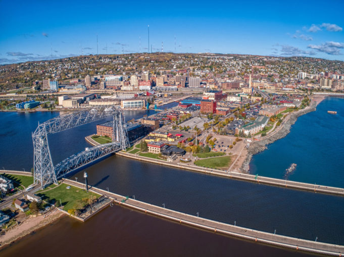 Aerial View of the popular Canal Park Area of Duluth, Minnesota