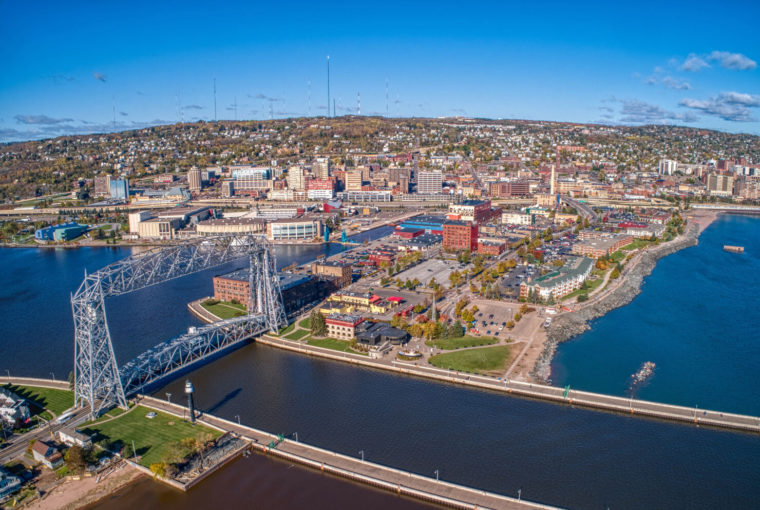 Aerial View of the popular Canal Park Area of Duluth, Minnesota
