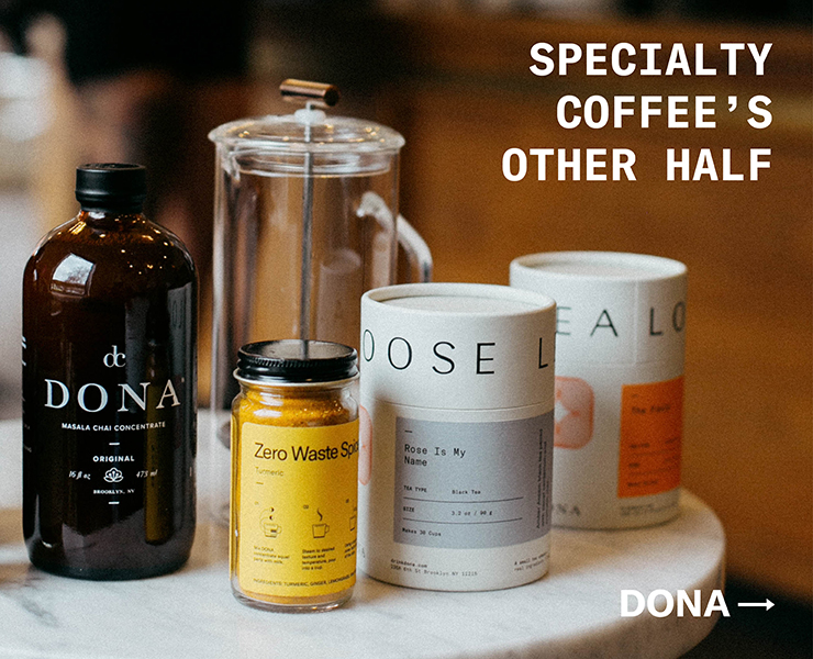 banner advertising dona specialty coffees other half chai and specialty tea and tisanes zero waste