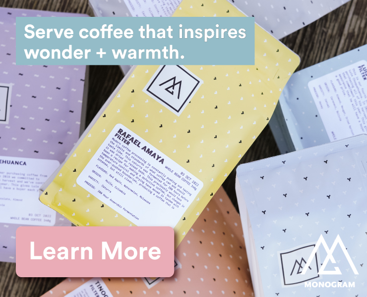 banner advertising monogram coffee serve coffee that inspires wonder and warmth learn more