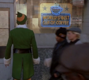 elf world's best cup of coffee sign