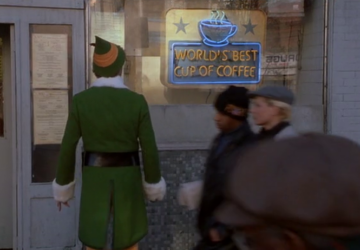 elf world's best cup of coffee sign