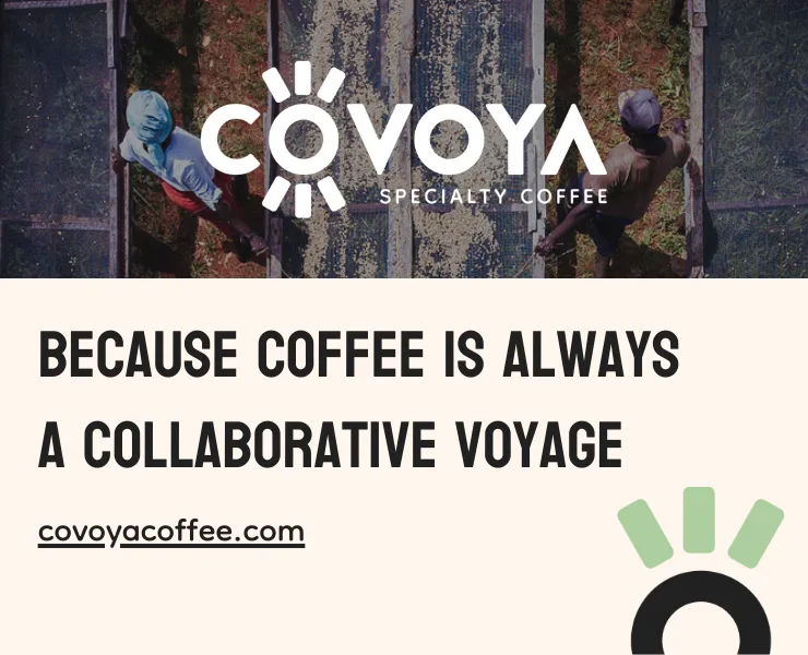 banner advertising covoya specialty coffee because coffee is always a collaborative voyage