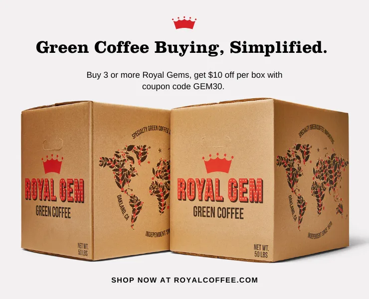 banner advertising royal coffee green coffee buying, simplified