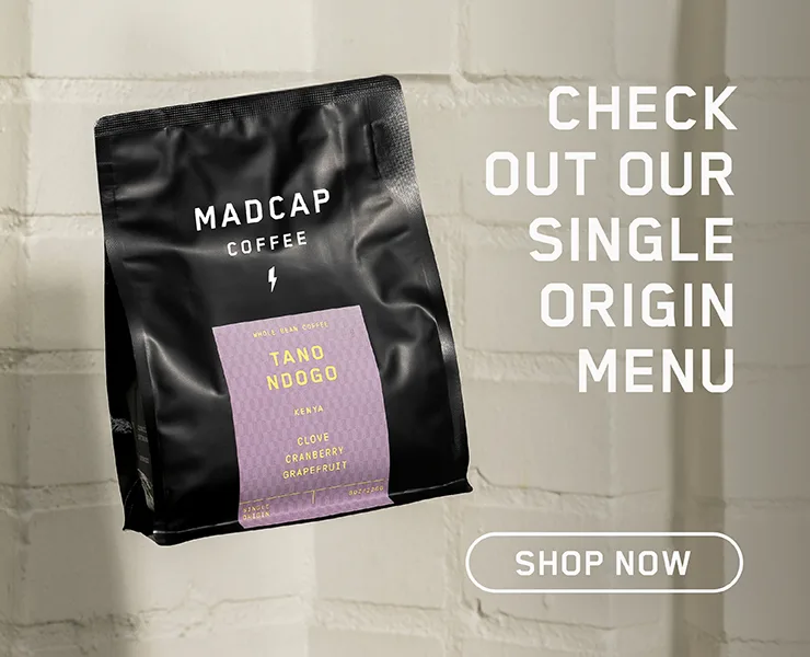 Bannerwerbung für verrückte Single-Origin-Kaffees, die an Ihre Haustür geliefert werden