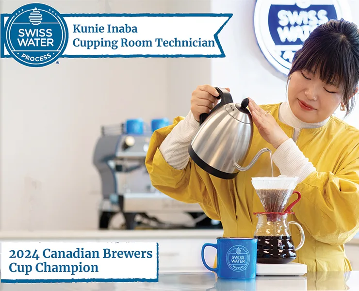 banner advertising swiss water Kunie 2024 Canadian Brewer Cup Champion