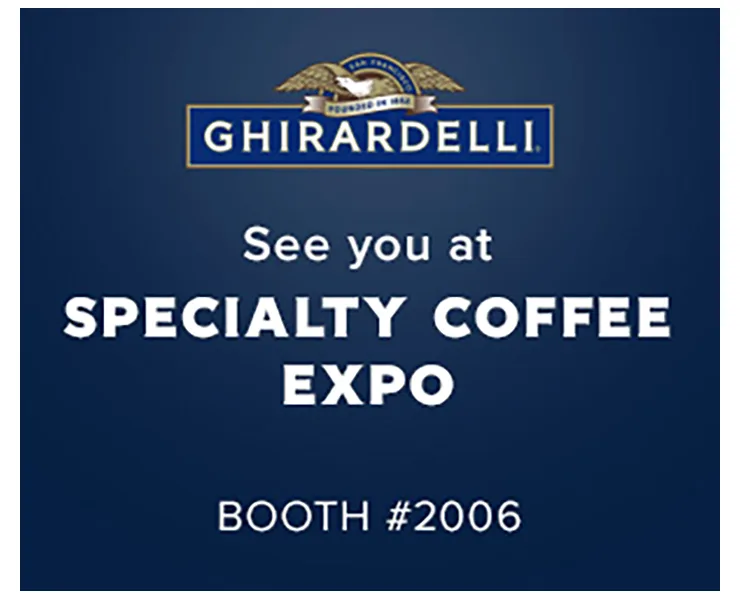 banner advertising Ghirardelli at the SCA EXPO