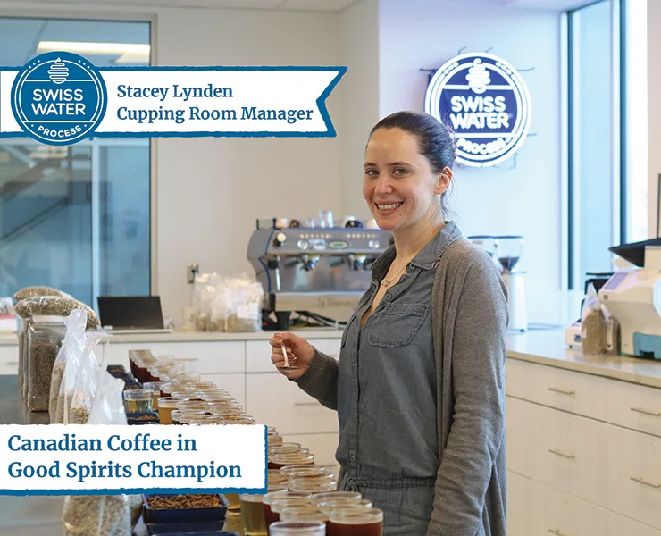 swiss water banner with Stacey Lynden the cupping room manager