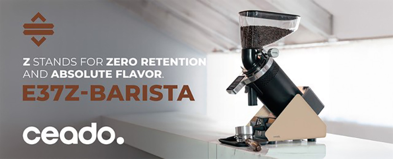 Ceado banner advertising E37Z grinder z stands for zero retention and absolute flavor