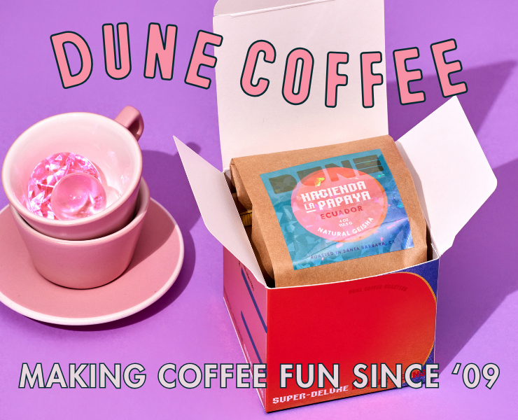 banner advertising Dune Coffee Roasters Making Coffee Fun since 2009