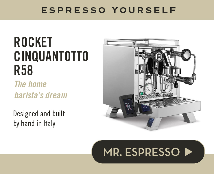 Mr. Espresso banner advertising Rocket espresso machines