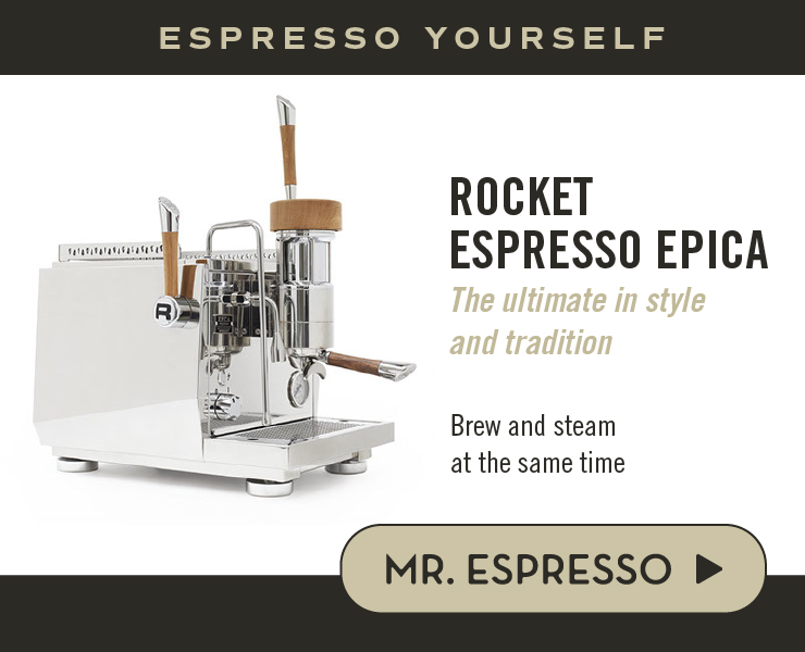 Mr. Espresso banner advertising Rocket espresso machines