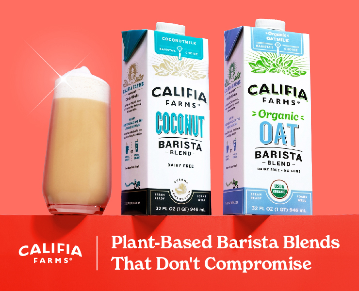 banner advertising Califia Farms plant based barista blends that don't compromise