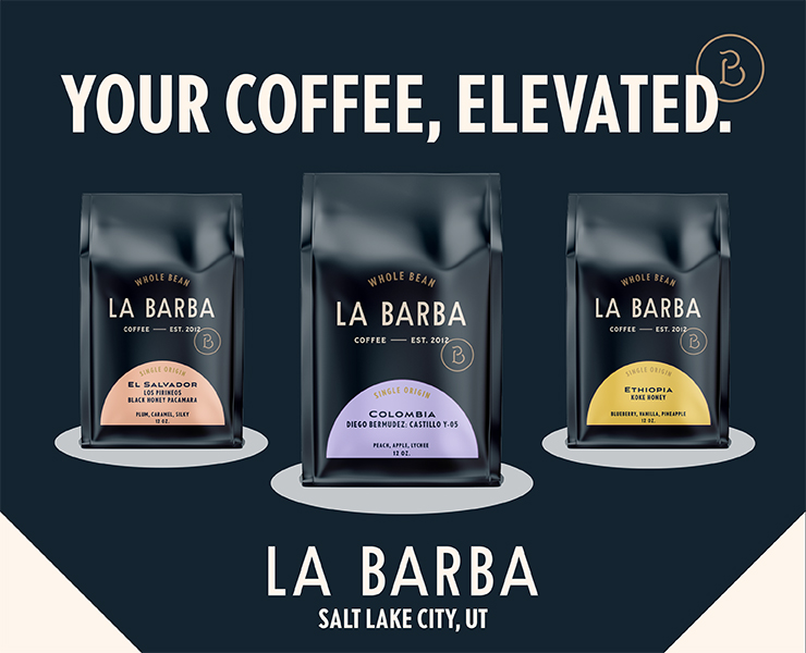 banner advertising La Barba Coffee in Salt Lake City, UTAH