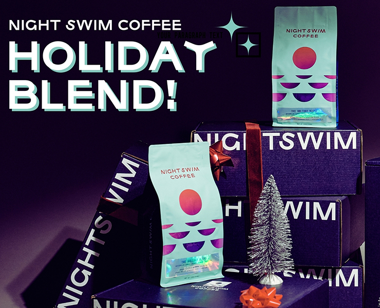 banner advertising night swim coffee