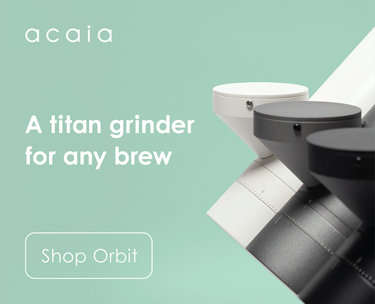 banner advertising Acaia scales and grinders