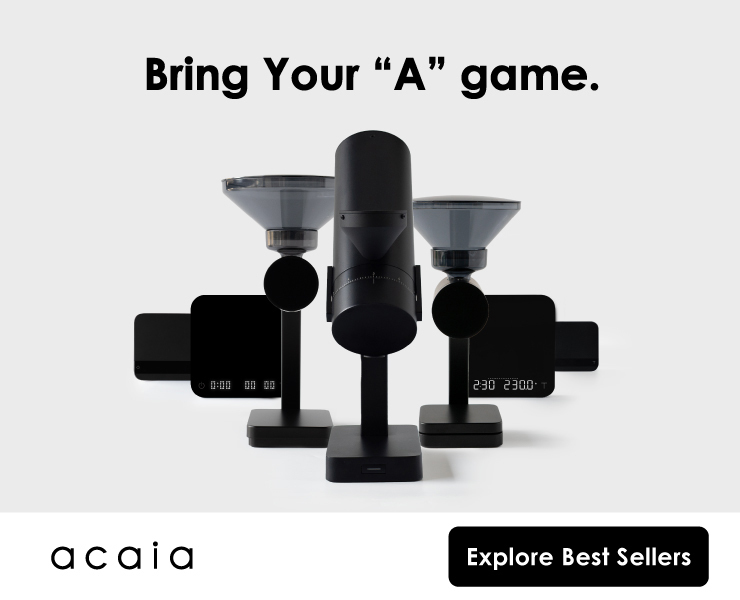 banner advertising Acaia scales and grinders