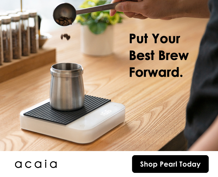 banner advertising Acaia scales and grinders