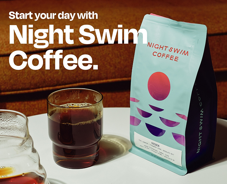 banner advertising night swim coffee