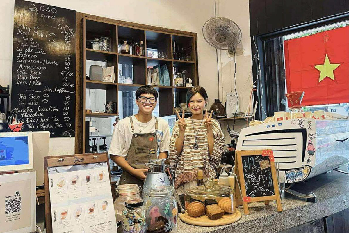 the interior of gao roastery hanoi cafe is from theme 2