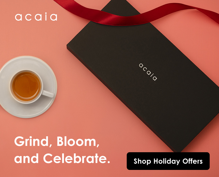 banner advertising Acaia scales and grinders