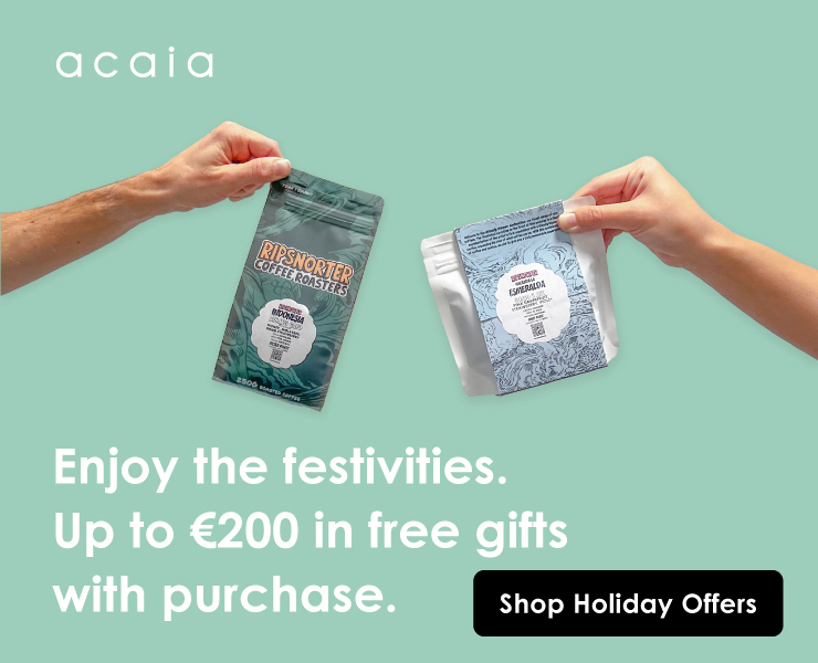 banner advertising Acaia scales and grinders