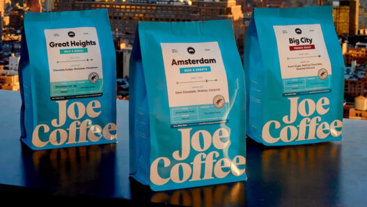 joe coffee comapny three bags at sunset