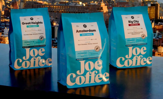 joe coffee comapny three bags at sunset