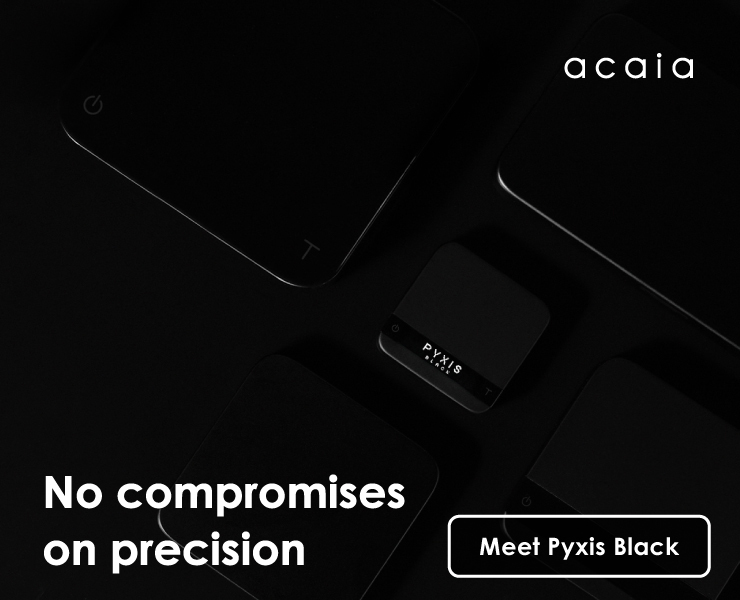 banner advertising Acaia scales and grinders