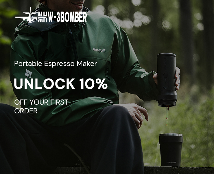 banner advertising MHW-3BOMBER coffee gear